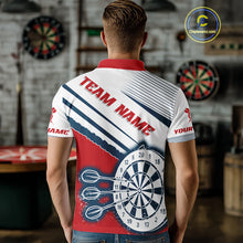 Load image into Gallery viewer, Personalized Red, White &amp; Navy Darts Shirt For Men Custom Sport Darts Team Jerseys Polo &amp; 1/4 Zip TDM4250