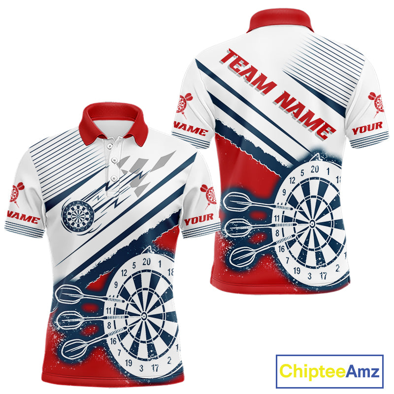 Personalized Red, White & Navy Darts Shirt For Men Custom Sport Darts Team Jerseys Polo & 1/4 Zip TDM4250