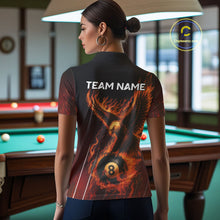 Load image into Gallery viewer, Customized Orange 8 Ball Fire Flame Eagle Billiard Shirt For Women, Pool Team Jersey Polo &amp; 1/4 Zip TDM4427