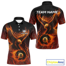 Load image into Gallery viewer, Customized Orange 8 Ball Fire Flame Eagle Billiard Shirt For Men, Pool Team Jersey Polo &amp; 1/4 Zip TDM4427