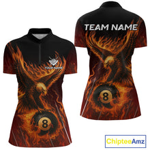 Load image into Gallery viewer, Customized Orange 8 Ball Fire Flame Eagle Billiard Shirt For Women, Pool Team Jersey Polo &amp; 1/4 Zip TDM4427