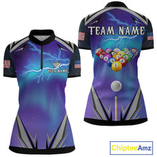 Load image into Gallery viewer, Personalized Blue Purple Galaxy Lightning Billiard Shirt For Women Custom Team League Pool Jersey TDM4261