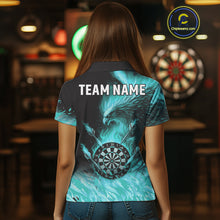 Load image into Gallery viewer, Turquoise Flaming Phoenix Darts Jerseys Custom Darts Shirt For Women, Darts Team Polo &amp; Quarter Zip TDM4662