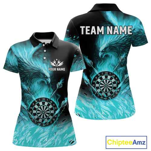 Turquoise Flaming Phoenix Darts Jerseys Custom Darts Shirt For Women, Darts Team Polo & Quarter Zip TDM4662