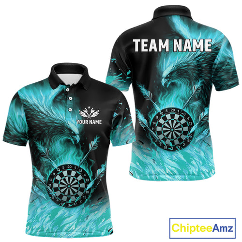 Turquoise Flaming Phoenix Darts Jerseys Custom Darts Shirt For Men, Darts Team Polo & Quarter Zip TDM4662