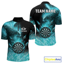 Load image into Gallery viewer, Turquoise Flaming Phoenix Darts Jerseys Custom Darts Shirt For Men, Darts Team Polo &amp; Quarter Zip TDM4662