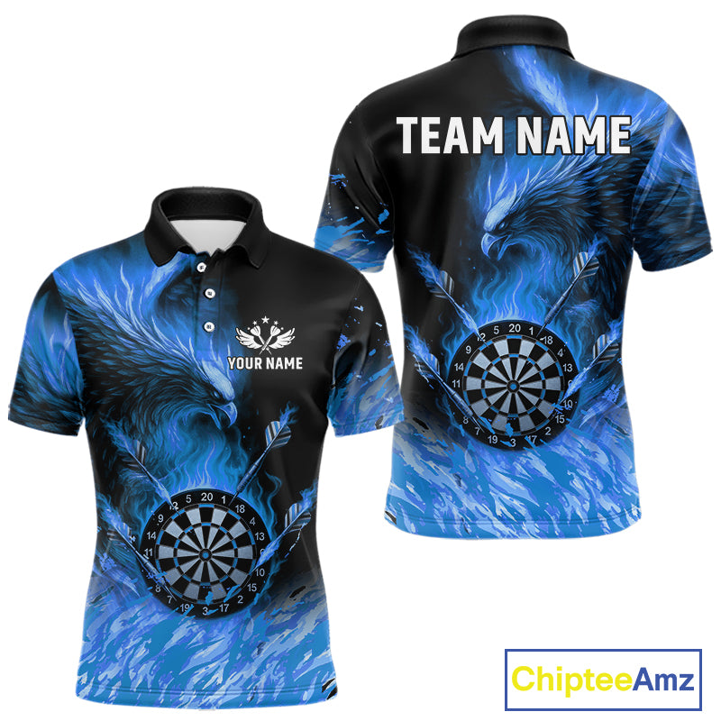 Blue Flaming Phoenix Darts Jerseys Custom Darts Shirt For Men, Darts Team Polo & Quarter Zip TDM4663