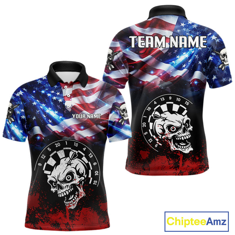 Personalized American Flag Funny Skull Darts Shirt For Men Custom Patriotic Darts Team Jerseys TDM4262