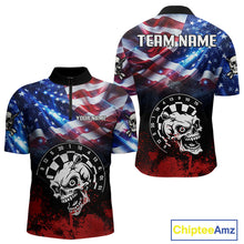 Load image into Gallery viewer, Personalized American Flag Funny Skull Darts Shirt For Men Custom Patriotic Darts Team Jerseys TDM4262