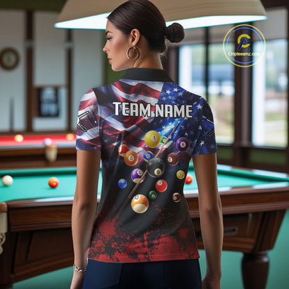 American Flag Patriotic Billiard Shirt For Women Custom 3D Billiard Balls 8 Ball Pool Team Jerseys TDM4263