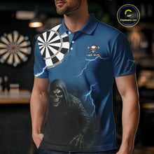Load image into Gallery viewer, Black And Navy Skeleton Dartboard Darts Shirt For Men - Custom Team &amp; Player Name NYN0351