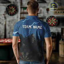 Load image into Gallery viewer, Black And Navy Skeleton Dartboard Darts Shirt For Men - Custom Team &amp; Player Name NYN0351