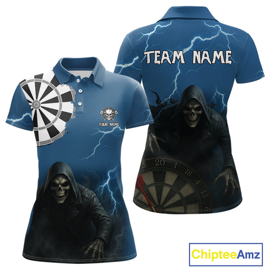 Black And Navy Skeleton Dartboard Darts Shirt For Women - Custom Team & Player Name NYN0351