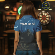 Load image into Gallery viewer, Black And Navy Skeleton Dartboard Darts Shirt For Women - Custom Team &amp; Player Name NYN0351