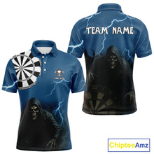 Load image into Gallery viewer, Black And Navy Skeleton Dartboard Darts Shirt For Men - Custom Team &amp; Player Name NYN0351