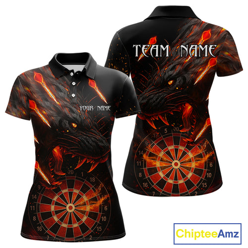 Black And Orange Panther Fire Dart Shirt For Women Custom 3D Dart League Team Jersey Polo & 1/4 Zip TDM4269