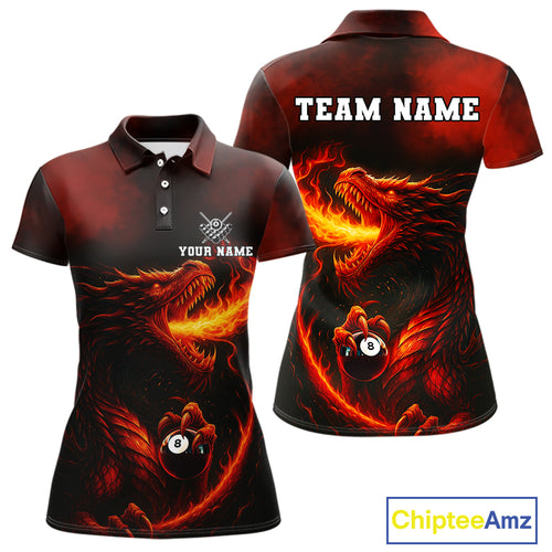 Personalized Flame Dragon 8 Ball Billiard Shirt For Women Custom Red Pool Team Jersey Polo, 1/4 Zip TDM4445