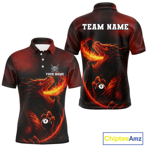 Personalized Flame Dragon 8 Ball Billiard Shirt For Men Custom Red Pool Team Jersey Polo, 1/4 Zip TDM4445