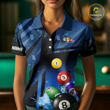 Load image into Gallery viewer, Blue Billiard Jerseys For Women Custom 3D Pool Balls Billiard Shirts Team Polo &amp; Quarter Zip TDM4087