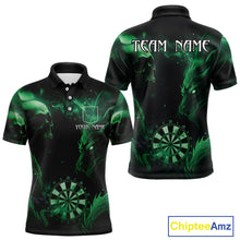 Load image into Gallery viewer, Black Green Custom Dragon Darts Shirt For Men, Darts Jersey Pocket Option TDM4448