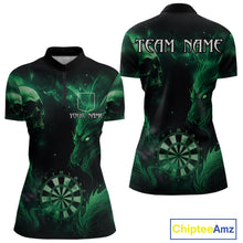 Load image into Gallery viewer, Black Green Custom Dragon Darts Shirt For Women, Darts Jersey Pocket Option TDM4448