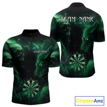 Load image into Gallery viewer, Black Green Custom Dragon Darts Shirt For Men, Darts Jersey Pocket Option TDM4448
