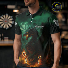 Load image into Gallery viewer, Personalized Fiery Arrow Dragon Green Darts Shirt For Men Custom Darts Jersey Team Polo &amp; 1/4 Zip TDM4450