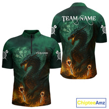 Load image into Gallery viewer, Personalized Fiery Arrow Dragon Green Darts Shirt For Men Custom Darts Jersey Team Polo &amp; 1/4 Zip TDM4450