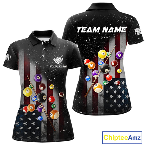 Personalized Patriotic Billiard Jerseys For Women Custom American Flag Grunge Billiard Team Shirt  TDM4454