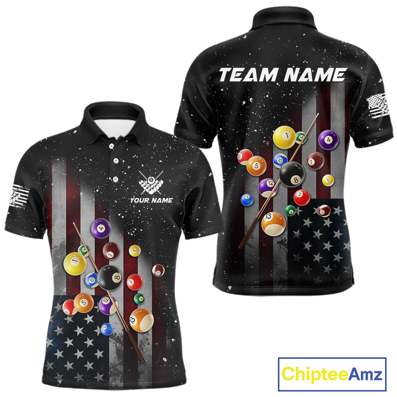Personalized Patriotic Billiard Jerseys For Men Custom American Flag Grunge Billiard Team Shirt  TDM4454