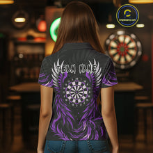 Load image into Gallery viewer, Personalized Phoenix Dartboard Wings Women&#39;s Dart Shirts Custom Black And Purple Darts Team Jerseys TDM4272