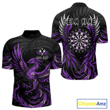 Load image into Gallery viewer, Personalized Phoenix Dartboard Wings Men&#39;s Dart Shirts Custom Black And Purple Darts Team Jerseys TDM4272