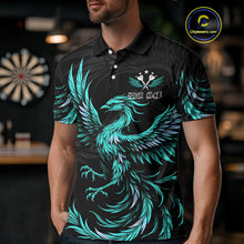 Load image into Gallery viewer, Personalized Phoenix Dartboard Wings Men&#39;s Dart Shirts Custom Black &amp; Turquoise Darts Team Jerseys TDM4273