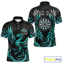 Load image into Gallery viewer, Personalized Phoenix Dartboard Wings Men&#39;s Dart Shirts Custom Black &amp; Turquoise Darts Team Jerseys TDM4273