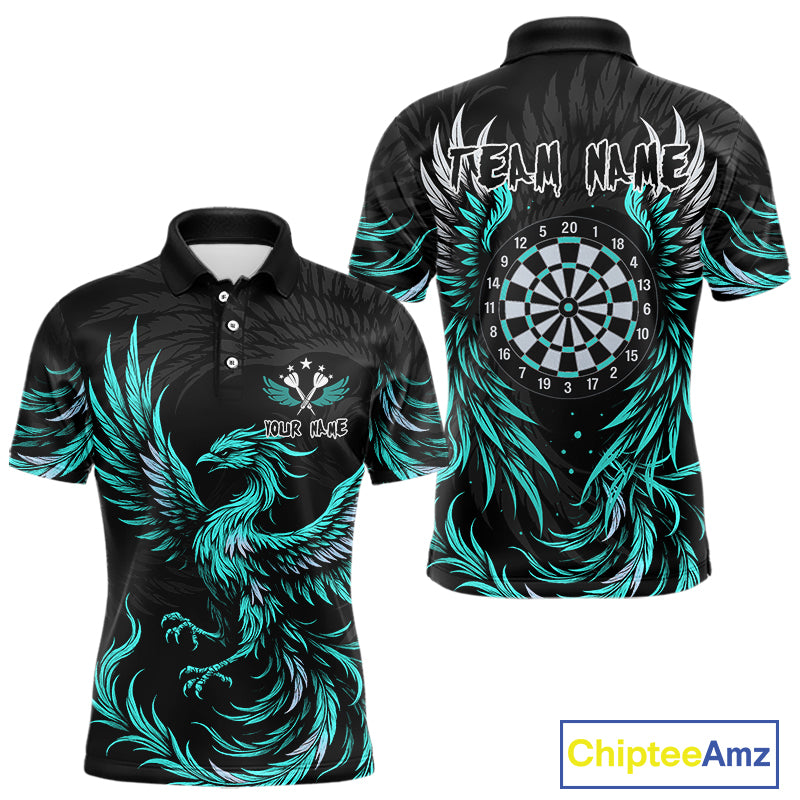 Personalized Phoenix Dartboard Wings Men's Dart Shirts Custom Black & Turquoise Darts Team Jerseys TDM4273