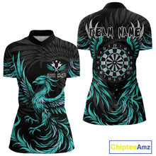 Load image into Gallery viewer, Personalized Phoenix Dartboard Wings Women&#39;s Dart Shirts Custom Black &amp; Turquoise Darts Team Jerseys TDM4273