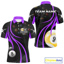 Load image into Gallery viewer, Customized Billiard 8 Ball &amp; 9 Ball Pool Shirt For Men, Billiard Team Jersey Polo &amp; 1/4 Zip|Purple TDM4458