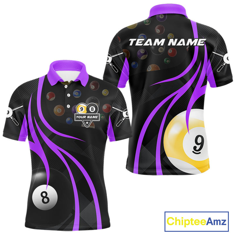 Customized Billiard 8 Ball & 9 Ball Pool Shirt For Men, Billiard Team Jersey Polo & 1/4 Zip|Purple TDM4458
