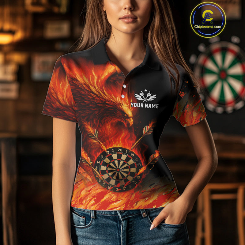 Orange Flaming Phoenix Darts Jerseys Custom Darts Shirt For Women, Darts Team Polo & Quarter Zip TDM4290