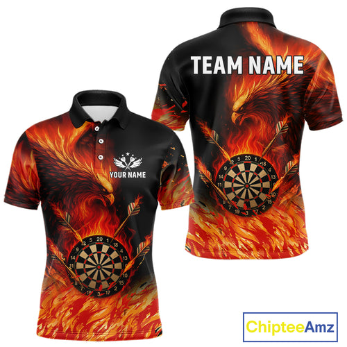 Orange Flaming Phoenix Darts Jerseys Custom Darts Shirt For Men, Darts Team Polo & Quarter Zip TDM4290