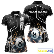 Load image into Gallery viewer, Personalized Thunder Lighting 8 Ball Shirt For Women, White Black Billiard Team Shirts, Pool Jerseys TDM4110