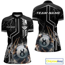 Load image into Gallery viewer, Personalized Thunder Lighting 8 Ball Shirt For Women, White Black Billiard Team Shirts, Pool Jerseys TDM4110