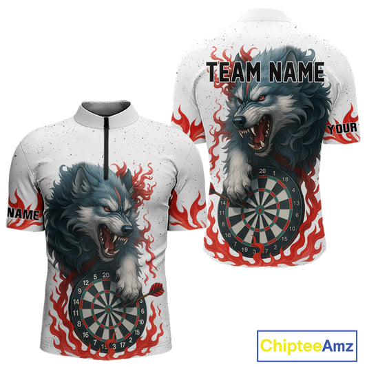 Personalized Wolf Flaming Dart Shirts For Men Custom Darts Jerseys Team Polo & Quarter Zip | Red TDM4112