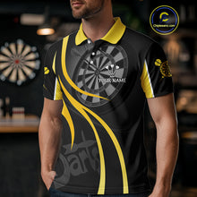 Load image into Gallery viewer, Black And Yellow Darts Jersey For Men Custom Team Polo &amp; Quarter Zip Darts Shirt Uniform TDM4487
