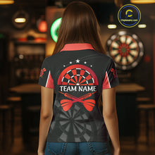 Load image into Gallery viewer, Black And Red Darts Jersey For Women Custom Team Polo &amp; Quarter Zip Darts Shirt Uniform TDM4488