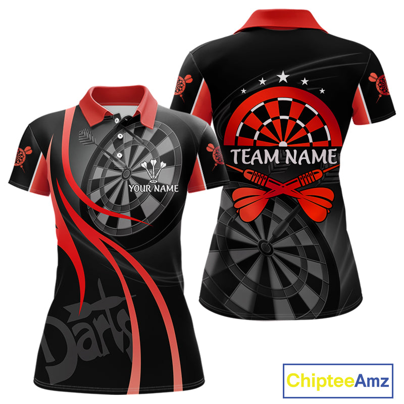 Black And Red Darts Jersey For Women Custom Team Polo & Quarter Zip Darts Shirt Uniform TDM4488