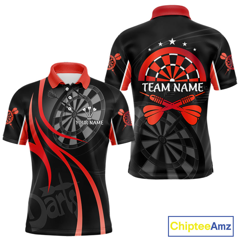 Black And Red Darts Jersey For Men Custom Team Polo & Quarter Zip Darts Shirt Uniform TDM4488