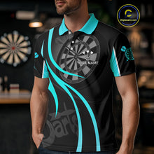 Load image into Gallery viewer, Black And Cyan Darts Jersey For Men Custom Team Polo &amp; Quarter Zip Darts Shirt Uniform TDM4489