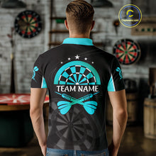 Load image into Gallery viewer, Black And Cyan Darts Jersey For Men Custom Team Polo &amp; Quarter Zip Darts Shirt Uniform TDM4489