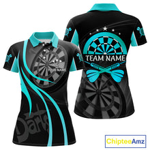 Load image into Gallery viewer, Black And Cyan Darts Jersey For Women Custom Team Polo &amp; Quarter Zip Darts Shirt Uniform TDM4489